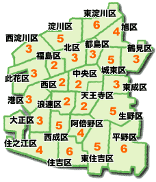各区別定数を表示した地図