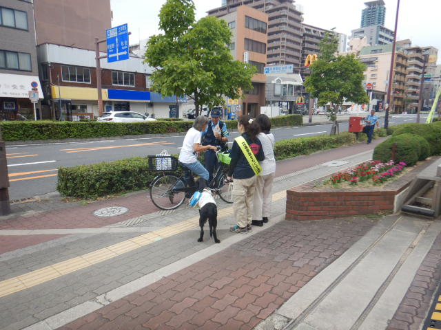 区役所前でのキャンペーンで交通安全を呼びかける