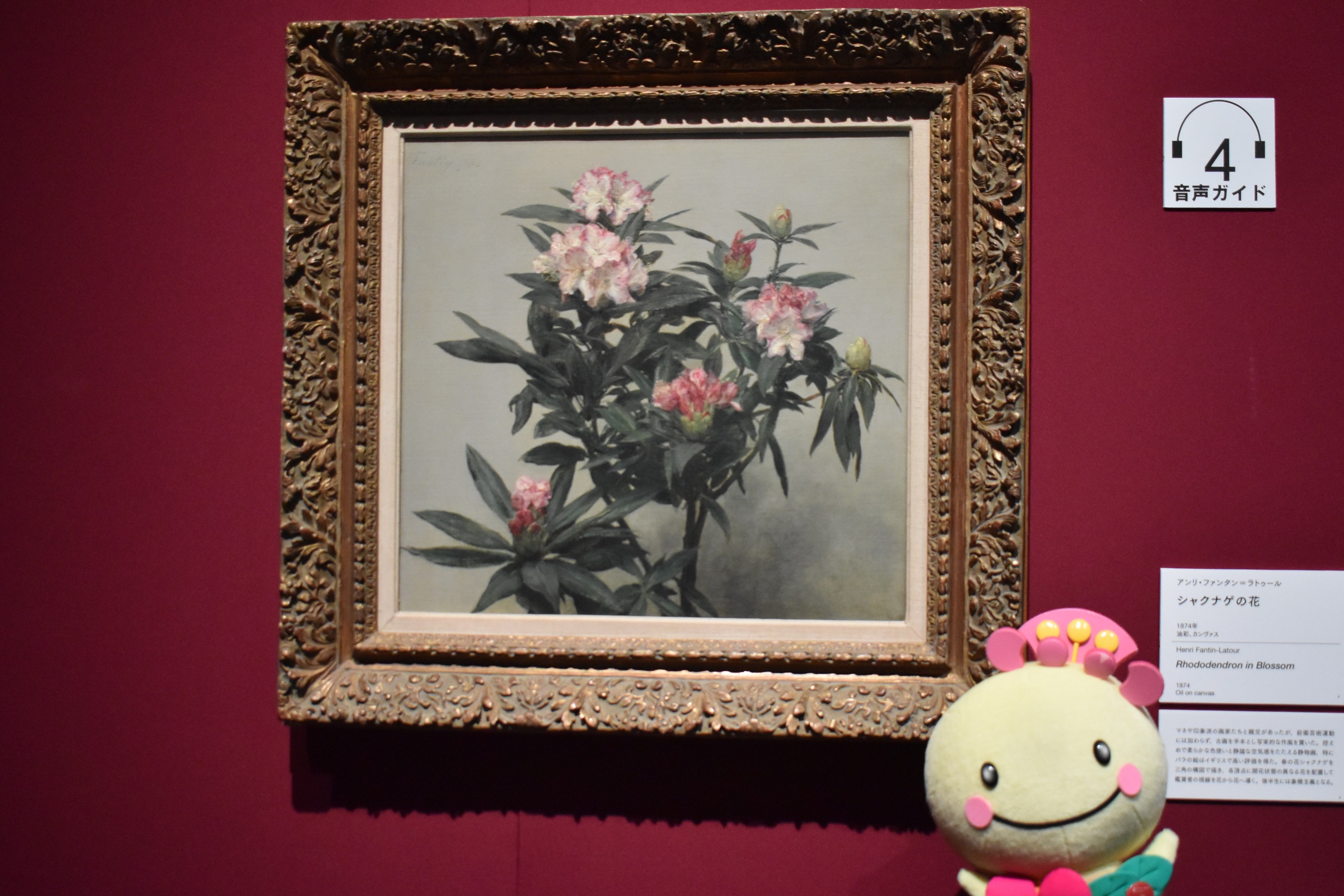 あべのんが「シャクナゲの花」の絵を見ている様子