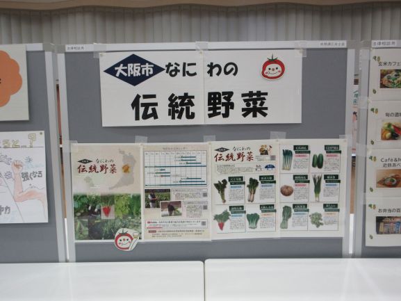 なにわの伝統野菜のポスターが展示されている写真