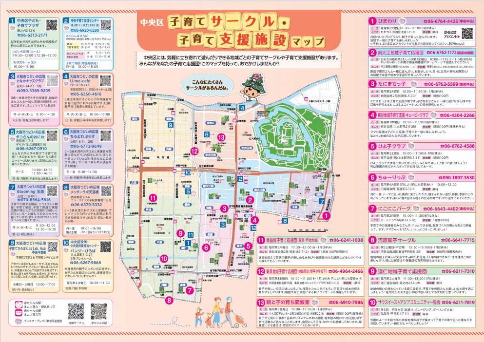 てくてくナビに掲載している子育てサークル・子育て支援施設のマップ