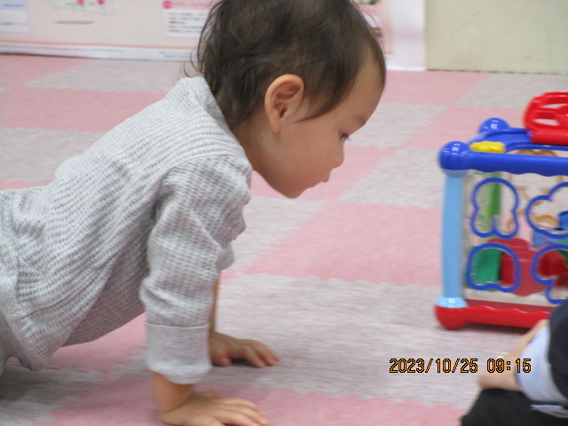 おもちゃに興味を持っている男の子の写真