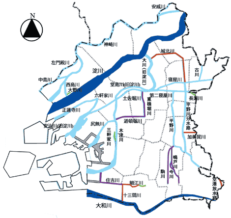 Map of Rivers in Osaka City