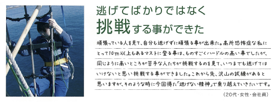 逃げてばかりではなく挑戦する事ができた(20代・女性・会社員)