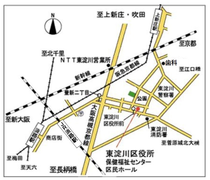 東淀川区役所の周辺地図