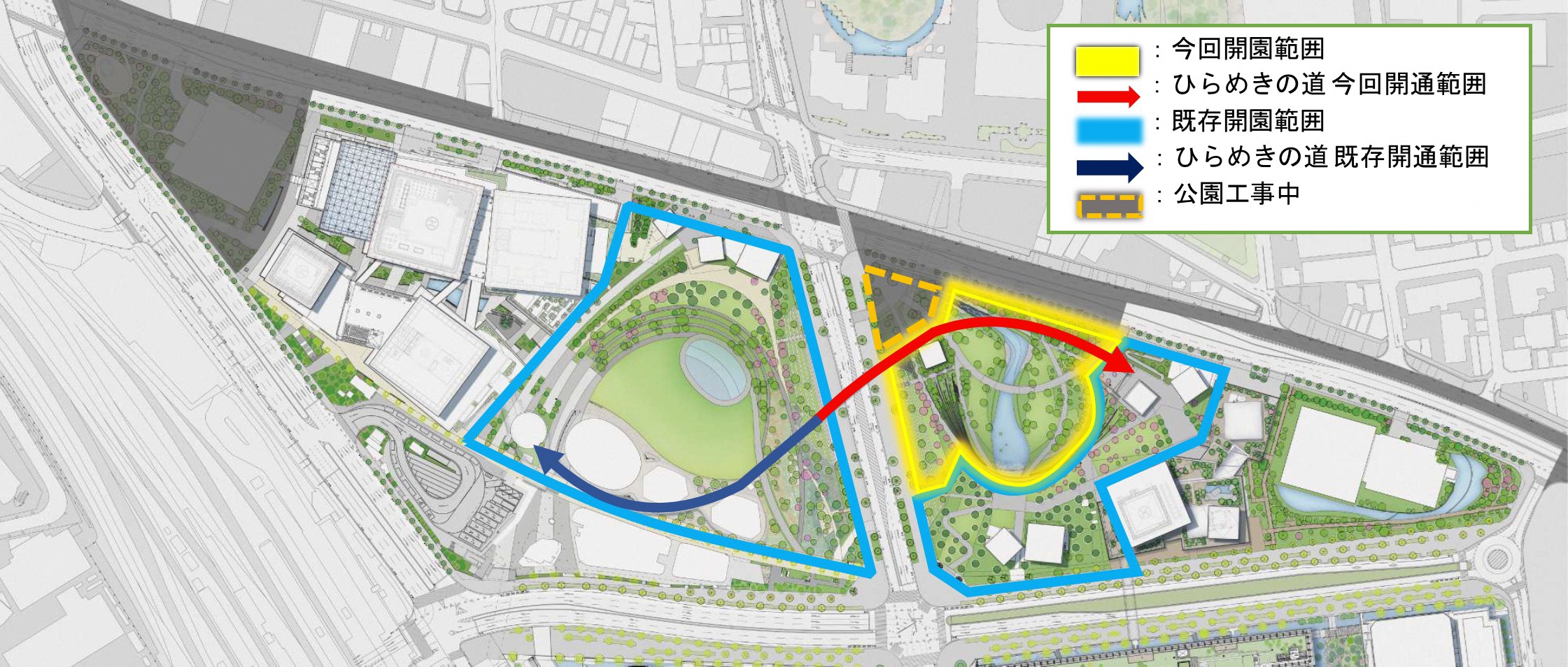 うめきた公園の開園エリア図