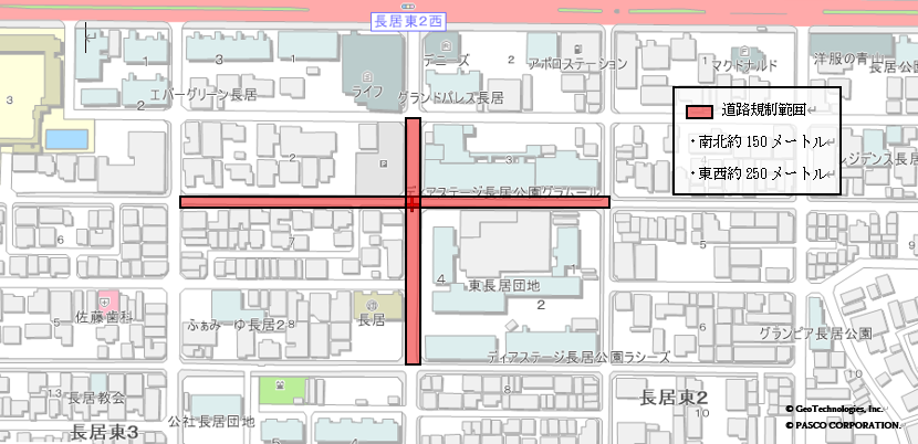 道路規制範囲の地図