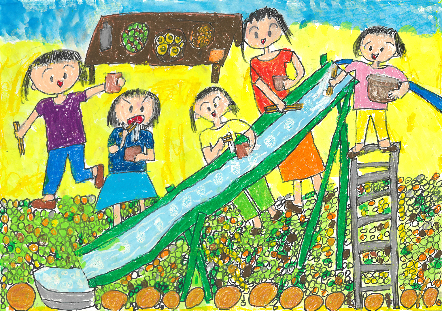 令和7年度「水」の絵特選画像「流しそうめん」