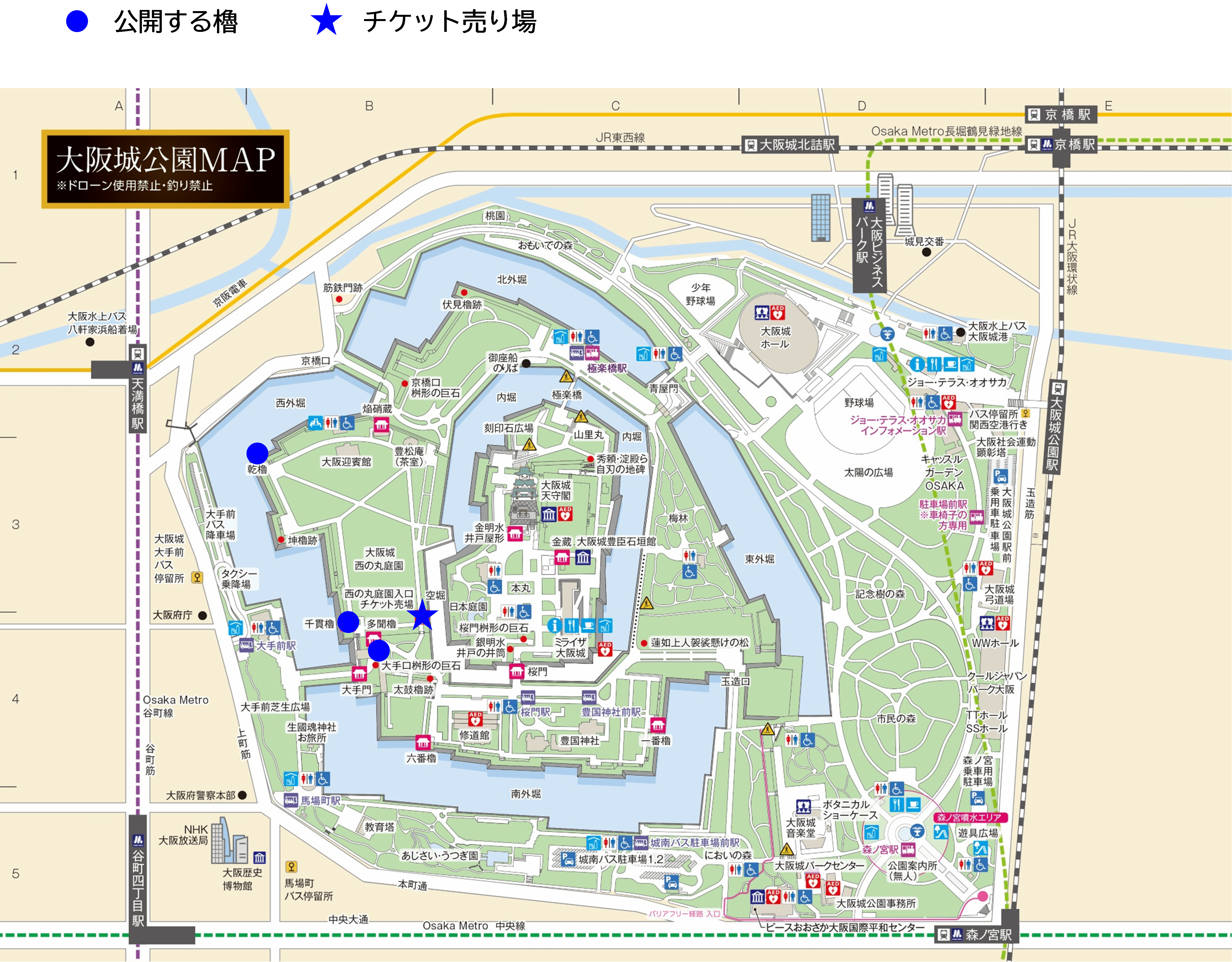 公開する櫓、及びチケット売場の場所　地図