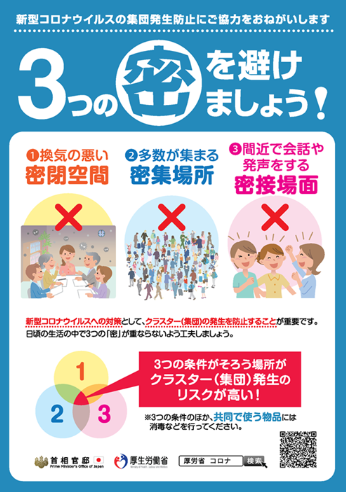 3つの密を避けましょうのチラシPDF1.22MB