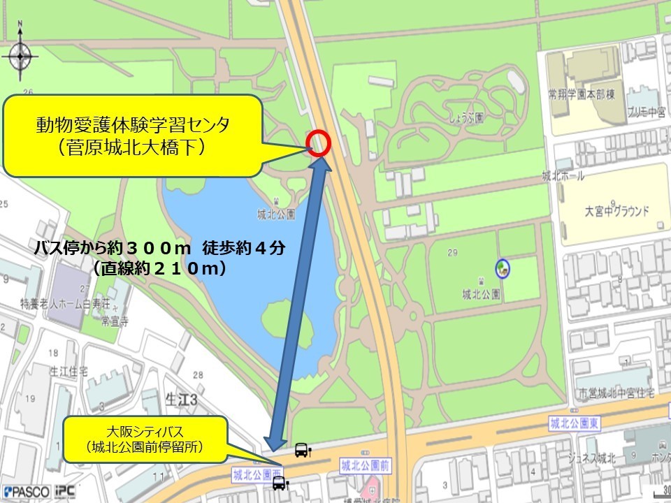 大阪市動物愛護体験学習センターへの行き方の地図
