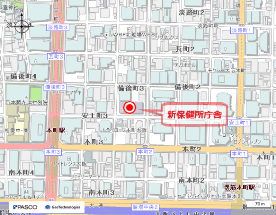 移転後の大阪市保健所の地図