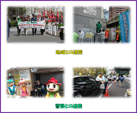 地域との連携の写真2枚と、警察署との連携の写真2枚