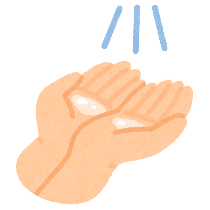 消毒液をかけている手のイラスト