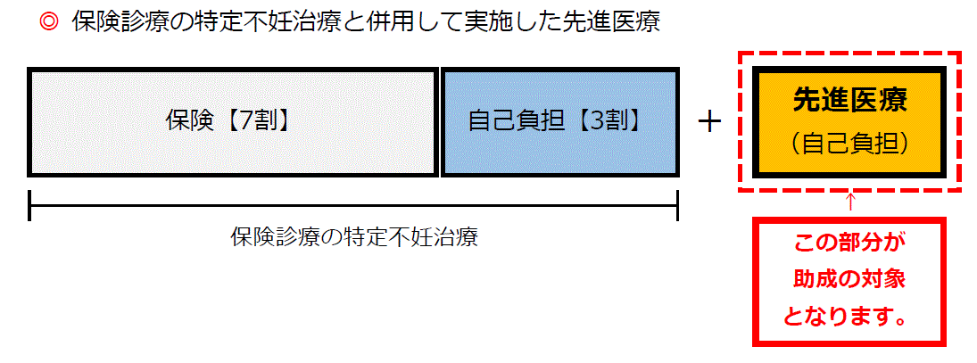 保険診療の特定不妊治療と併用して実施した先進医療が助成対象です。