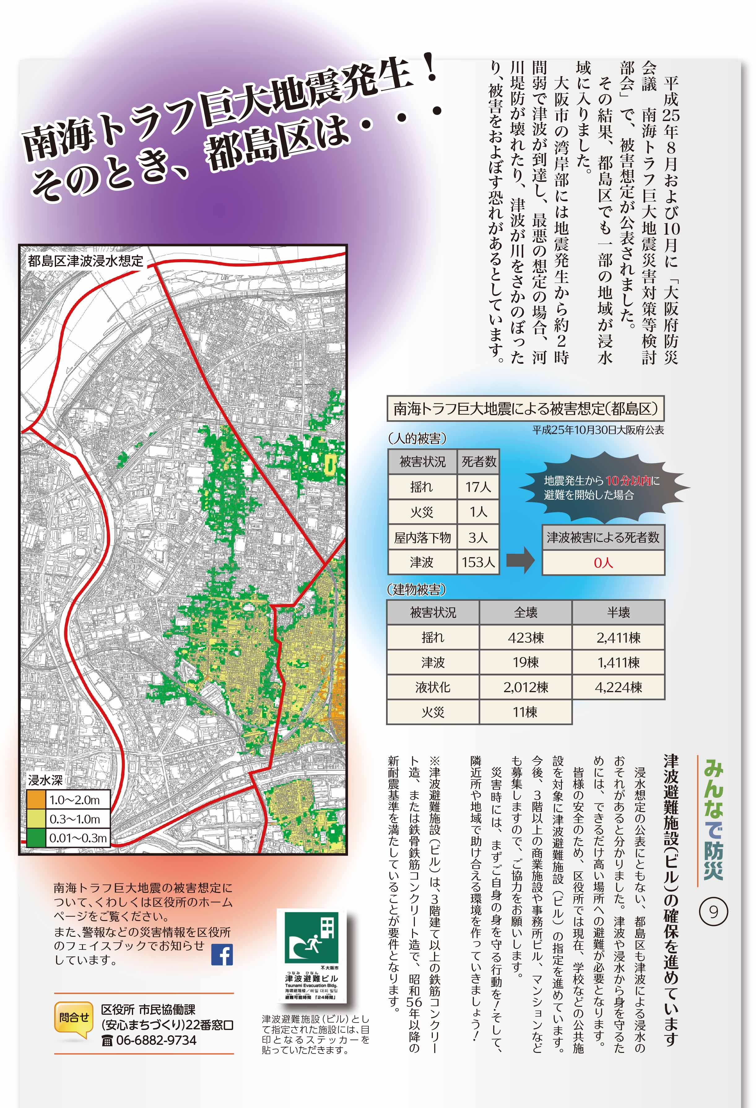 大阪市都島区 都島区域における南海トラフ巨大地震の被害想定 人的被害 建物被害 について 調べる 想定される被害