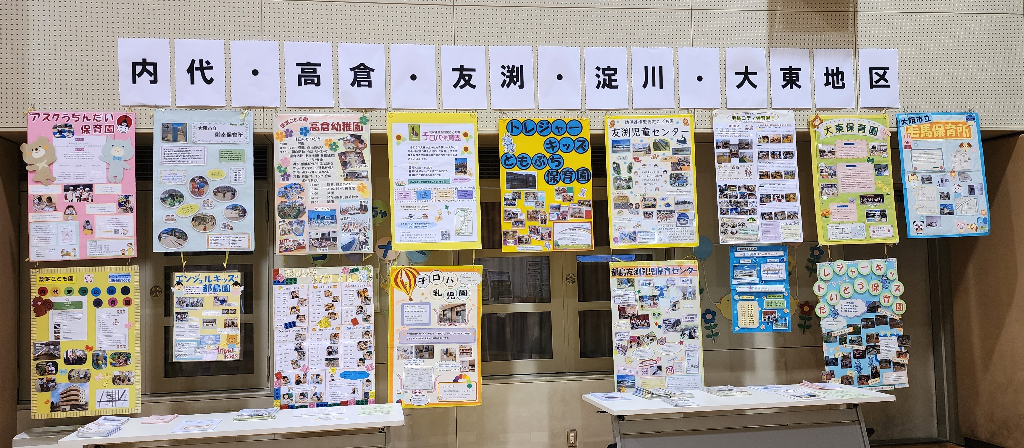 内代・高倉・友渕・淀川・大東地区の各園のパネルを展示している写真