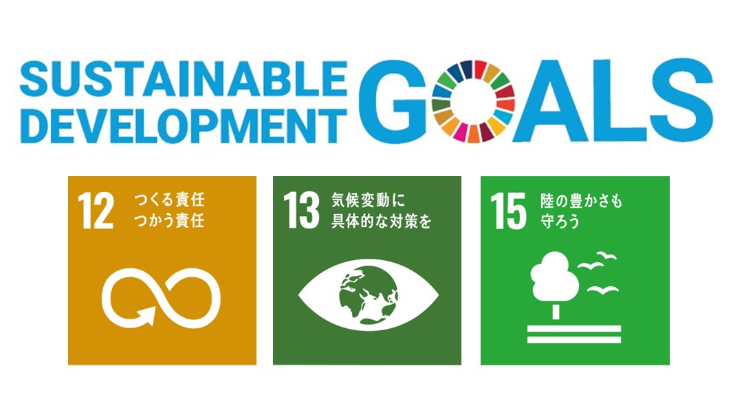 このプロジェクトが関係するSDGsゴール「12つくる責任、つかう責任」「13気候変動に具体的な対策を」「15陸の豊かさも守ろう」