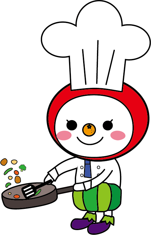 大阪市食育推進キャラクターたべやんが料理しているイラスト