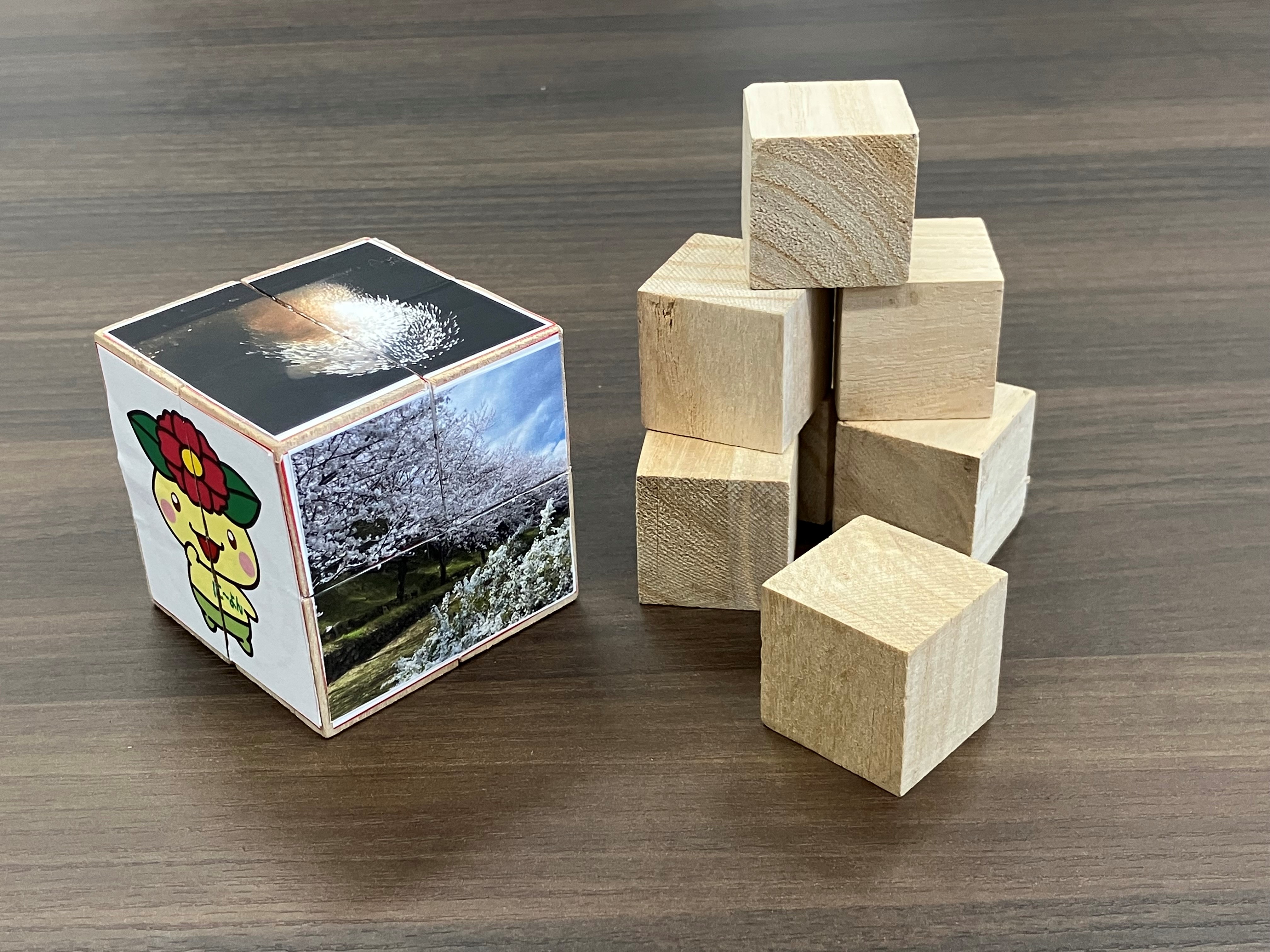 木製キューブを使った写真・イラストパズル