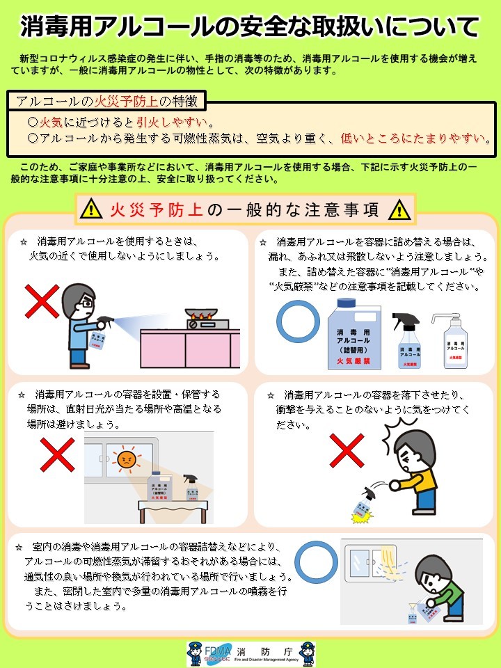 消毒用アルコールの安全な取扱い等について