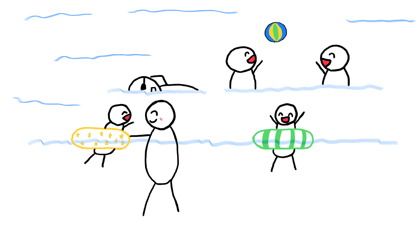 海で遊んでいる絵