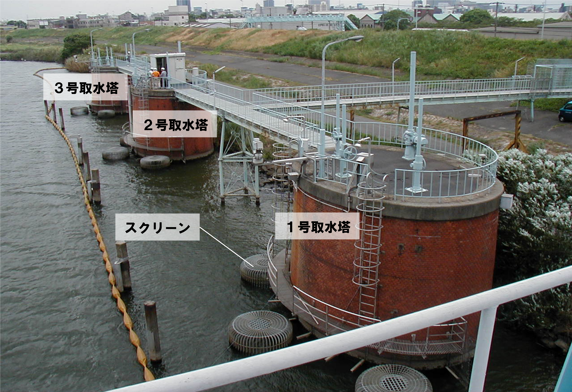 現在の柴島浄水場取水塔の写真