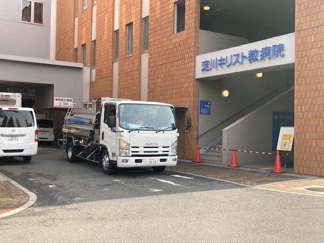  注水作業完了後、病院を出発