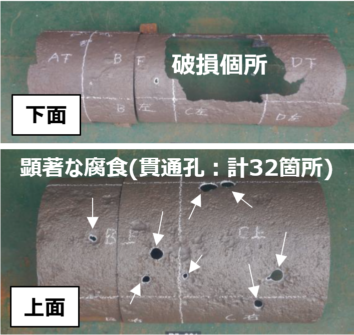 調査地点Bの管体サンプル（表面処理後）の写真