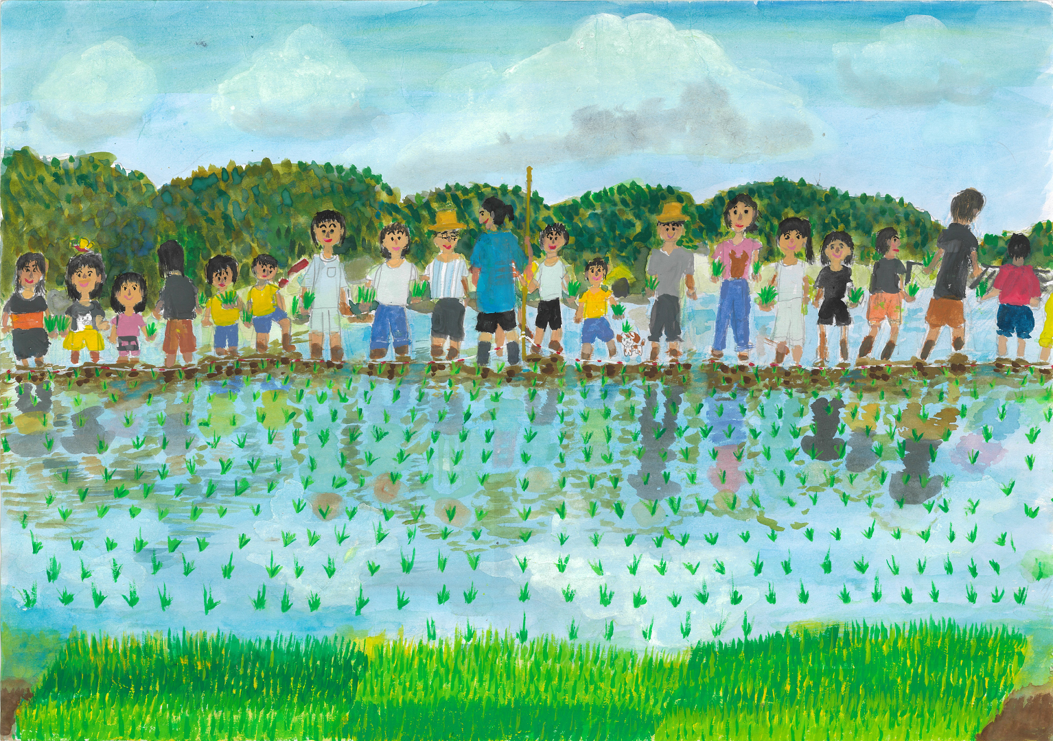 令和7年度「水」の絵特選画像「みんなで楽しい田植え」