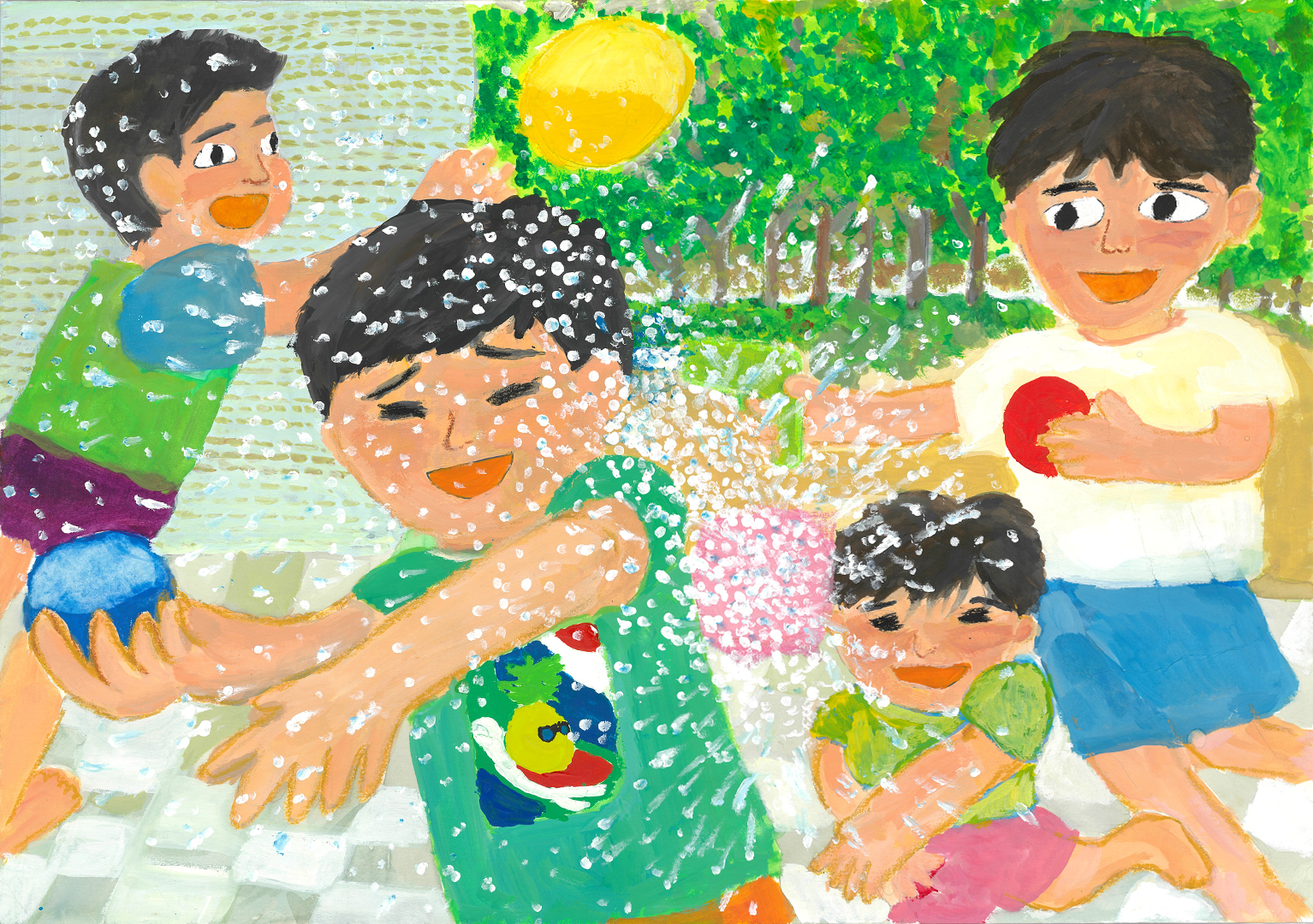 令和7年度「水」の絵特選画像「水しぶきと笑顔」