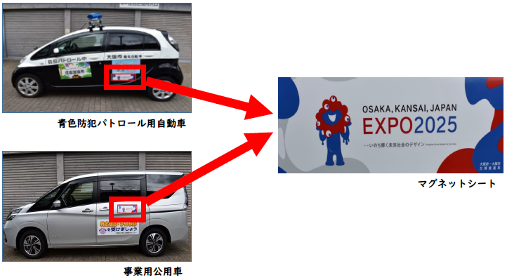 青色防犯パトロール用自動車等へのマグネットシートの貼り付け