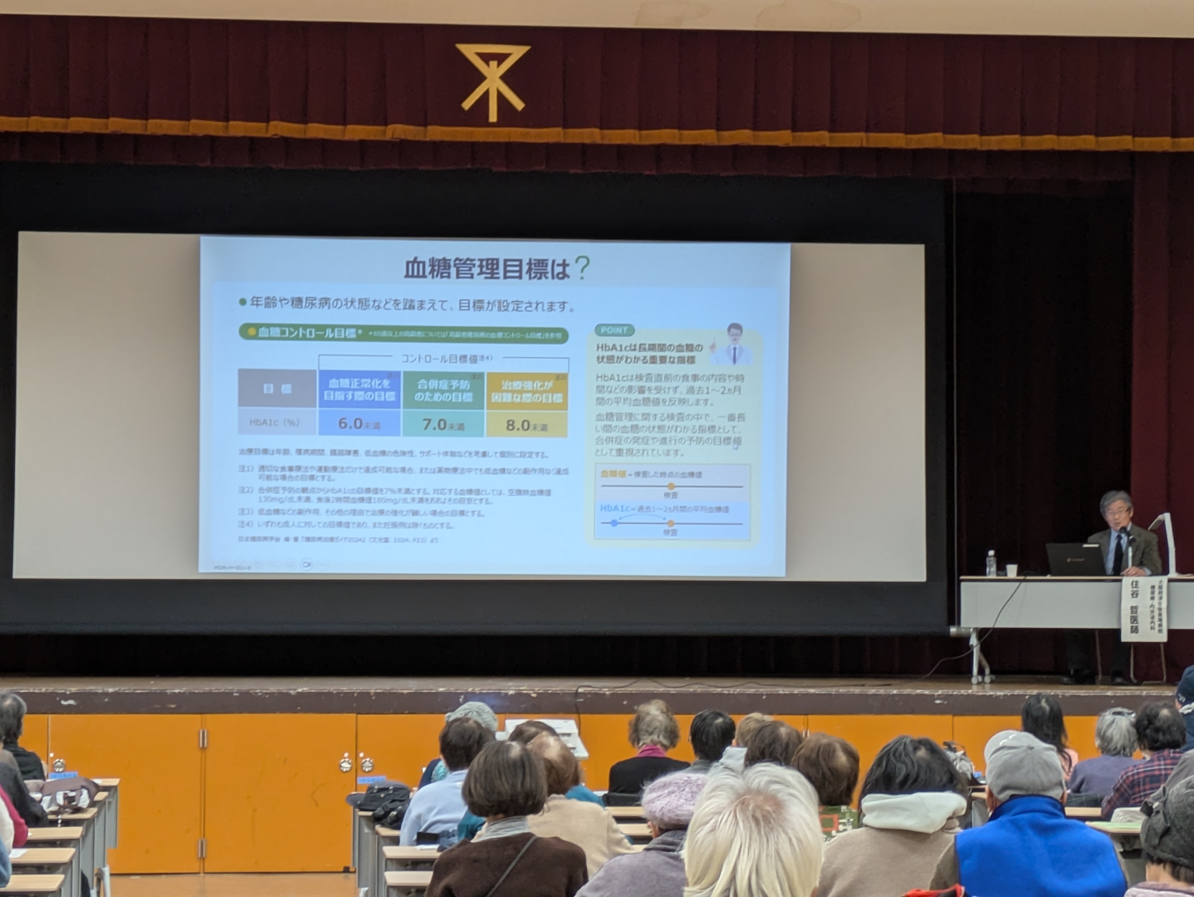 「知って得する！健康寿命の伸ばし方～糖尿病予防～」の講演会当日の会場の様子。