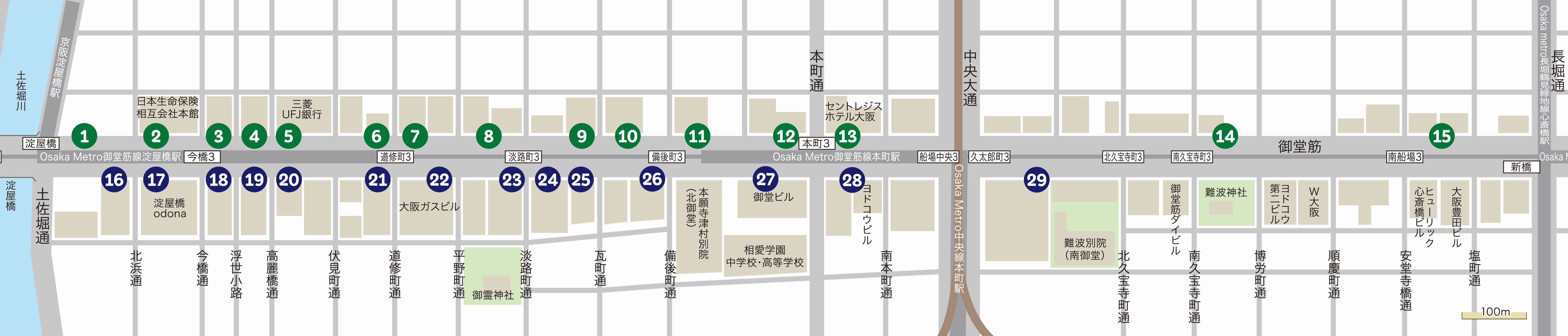 彫刻の設置位置の地図