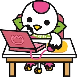 鶴見区マスコットキャラクターつるりっぷがパソコンを操作している絵