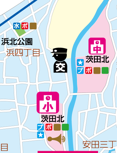 広報つるみ7月号7面　防災マップ　訂正前の茨田北地域の地図