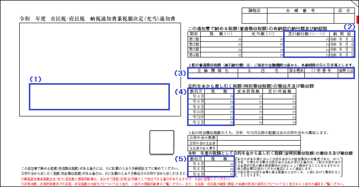 市民税・府民税 納税通知書兼税額決定（充当）通知書　1枚目
